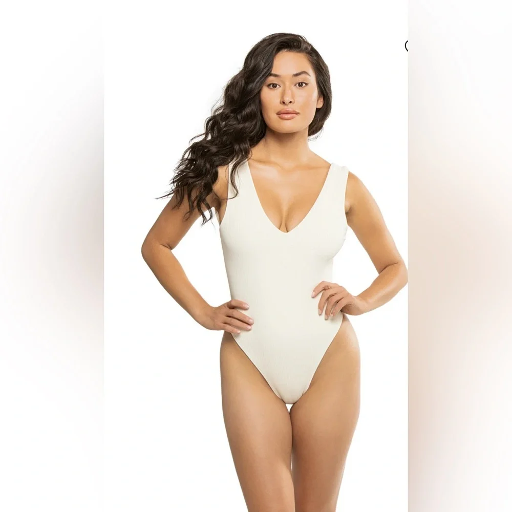 MONTCE SWIM Kim One Piece Swimsuit, Cream Rib, Large , BRAND NEW WITH TAG, $218